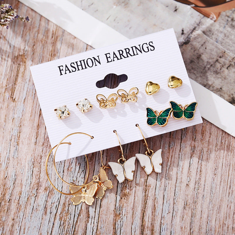 Butterfly Pendant Pearl Decoration Alloy Earring Set