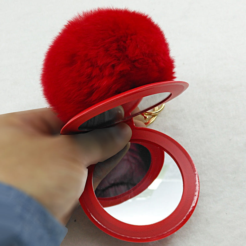 Puffy Pom Keychain w/Mirror