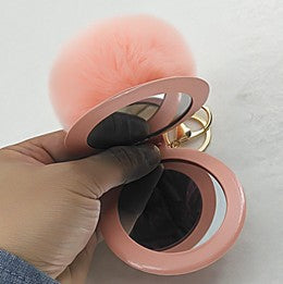 Puffy Pom Keychain w/Mirror