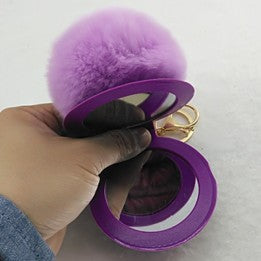 Puffy Pom Keychain w/Mirror