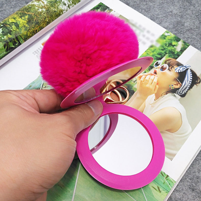 Puffy Pom Keychain w/Mirror