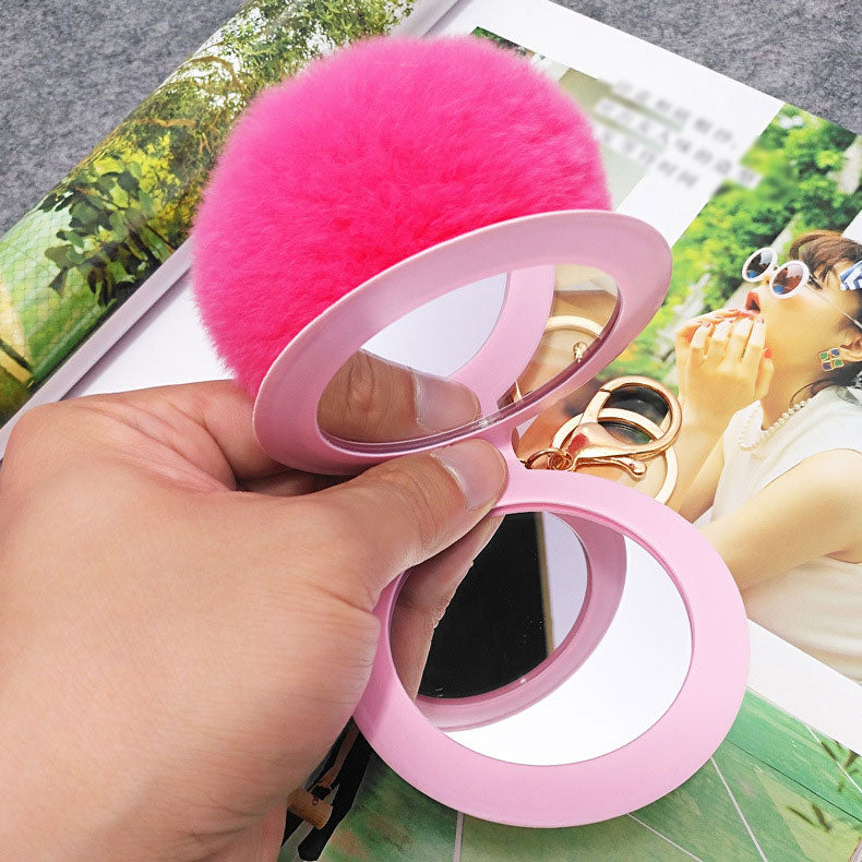 Puffy Pom Keychain w/Mirror